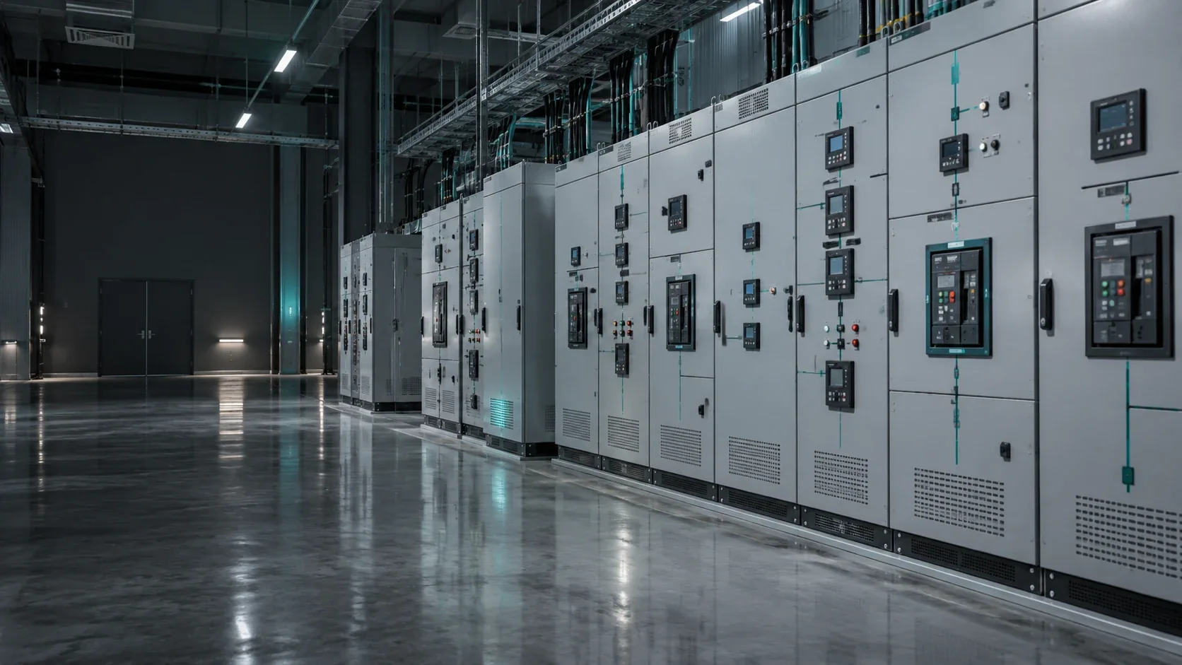 Electrical switchgear in an industrial switchroom